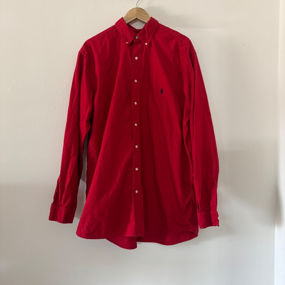 Ralph Lauren Mens XLT Red Cotton Button Down Long Sleeve Shirt Big & Tall Preppy